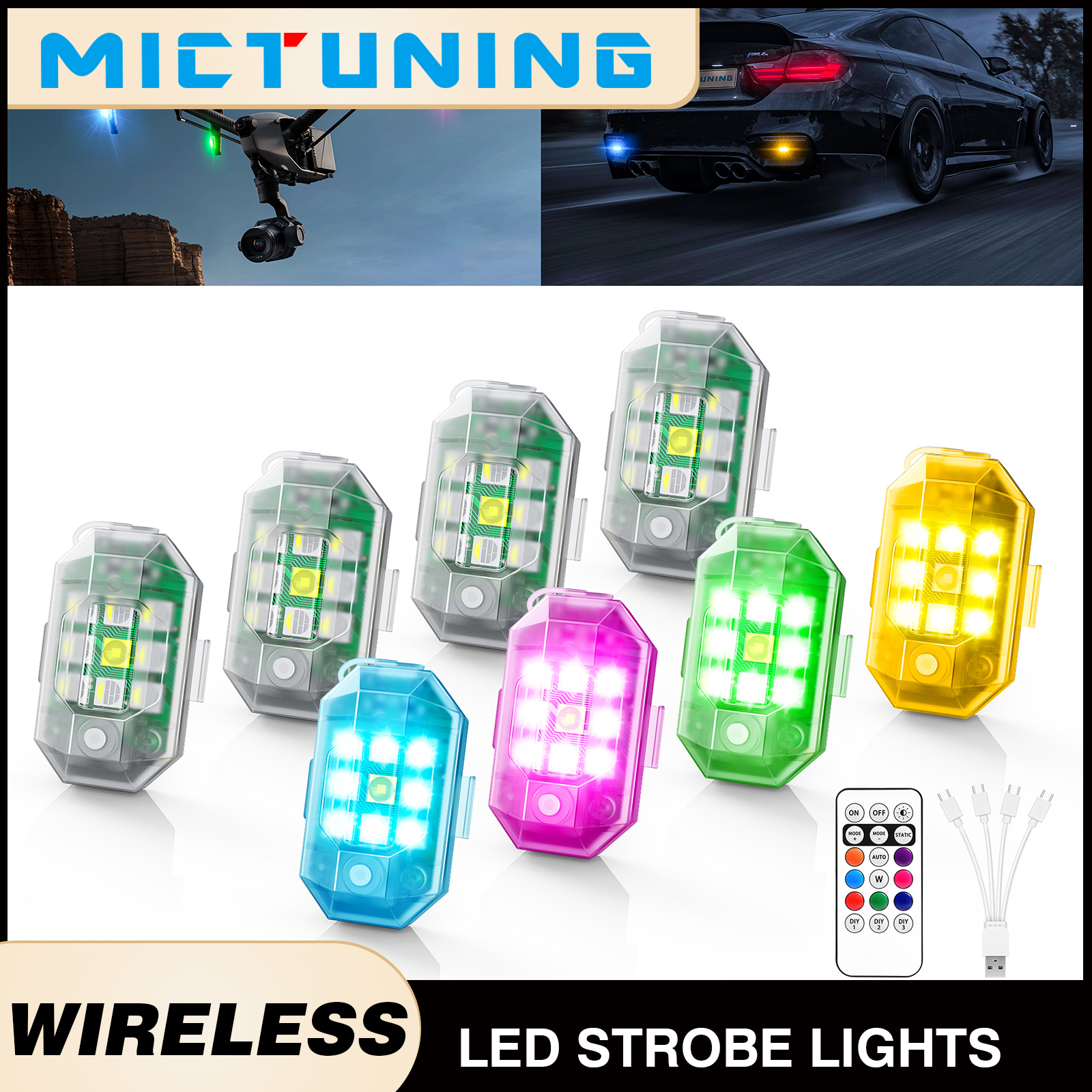 Drone Strobe Light - MICTUNING Wireless 9-LED Strobe Lights,8 Colors